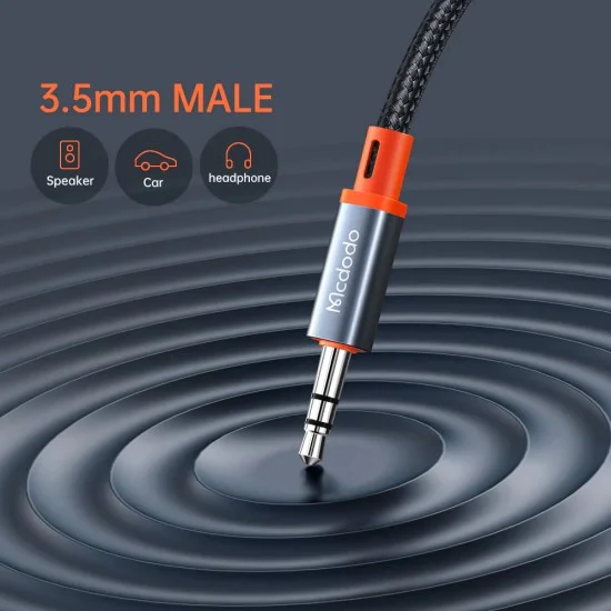 Аудио кабел – Mcdodo (CA-0900) – Type-C → Jack 3.5mm, спирален, плетен, 1.8m – Черен