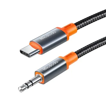 Аудио кабел – Mcdodo (CA-0900) – Type-C → Jack 3.5mm, спирален, плетен, 1.8m – Черен
