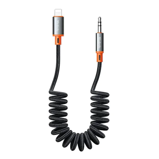 Аудио кабел – Mcdodo (CA-0890) – Lightning → Jack 3.5mm, спирален, плетен, 1.8m – Черен