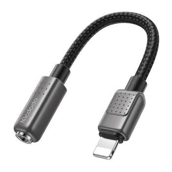 Аудио адаптер (CA-5010) - Mcdodo - Lightning (мъжко) към Jack 3.5мм (женско), оплетен, 11см - Черно