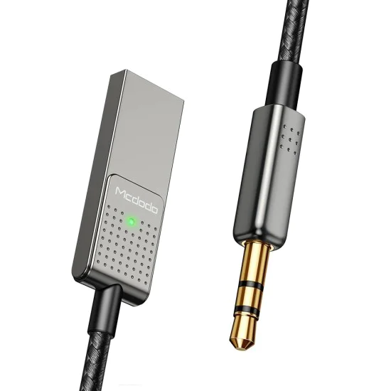 Аудио кабел – Mcdodo (CA-8700) – Type-C → Jack 3.5mm, спирален, плетен, 1.7m – Черен