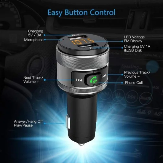 FM трансмитер – Techsuit VoltTune (MFM1) – Dual USB, QC3.0, MP3 плейър, Bluetooth – Черен