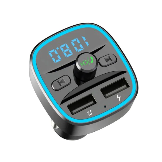 FM трансмитер – Techsuit JamLink (MFM2) – Dual USB, SD карта, син LED ринг, ултракомпактен – Черен