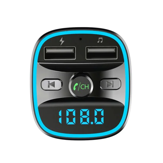 FM трансмитер – Techsuit JamLink (MFM2) – Dual USB, SD карта, син LED ринг, ултракомпактен – Черен