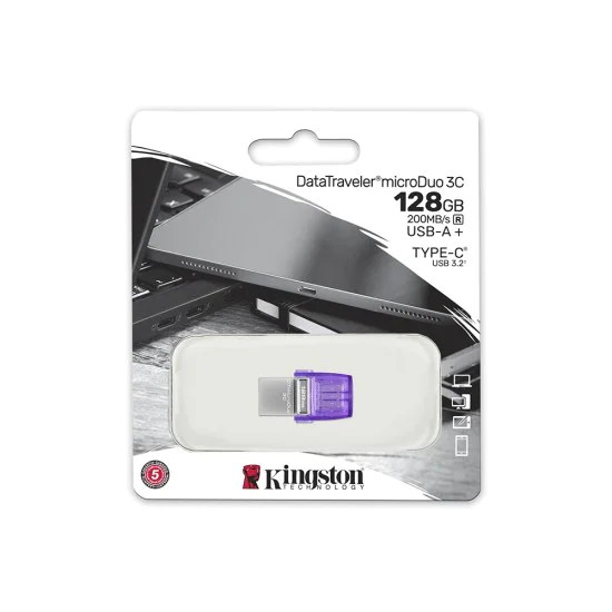 Kingston - Memory Stick DataTraveler microDuo (DTDUO3CG3/128GB) - USB 3.2 gen 1, Type-C, OTG, 128GB, 200MB/s - Сив Лилав