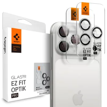 Протектор – Камера (2 бр.) – iPhone 17 Pro / Pro Max / 16 Pro / Pro Max / 15 Pro / Pro Max / 14 Pro / Pro Max – Spigen Optik.tR EZ Fit Pro – Сребрист