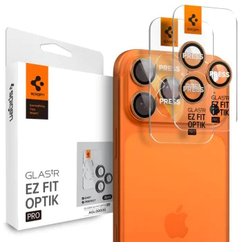 Протектор за камерата (2 броя) за iPhone 17 / 16 / 15 / 14 Pro & Pro Max - Spigen Optik.tR EZ Fit Pro - Оранжево