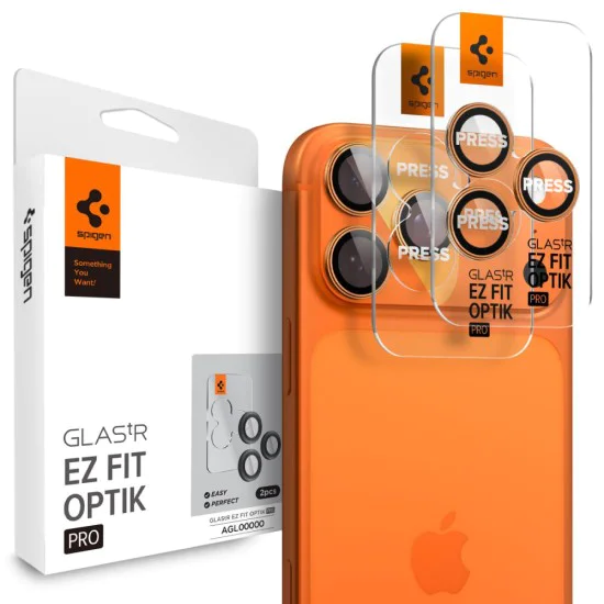 Протектор за камерата (2 броя) за iPhone 17 / 16 / 15 / 14 Pro & Pro Max - Spigen Optik.tR EZ Fit Pro - Оранжево