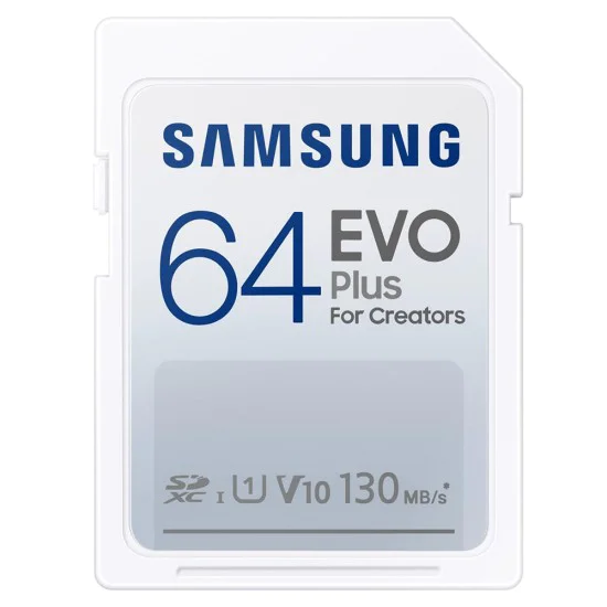 Карта памет Samsung EVO Plus – SDXC 64GB, Class 10, UHS-I, U1, V10, A1, 180MB/s – Бял