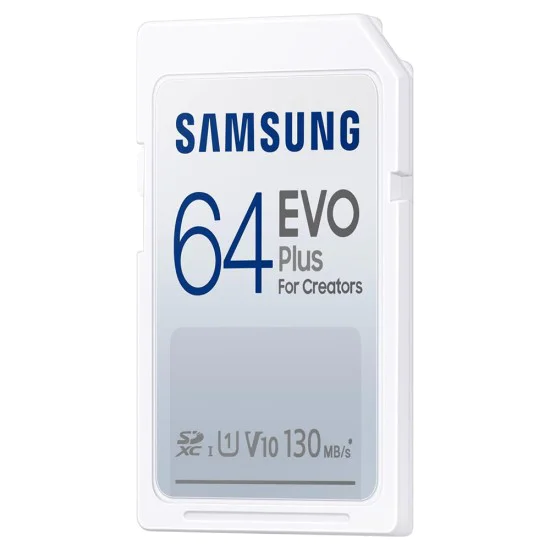 Карта памет Samsung EVO Plus – SDXC 64GB, Class 10, UHS-I, U1, V10, A1, 180MB/s – Бял