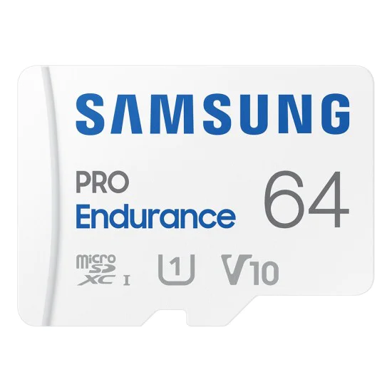 Карта памет Samsung PRO Endurance – microSDXC 64GB + Адаптер, UHS-I, Class 10, 140K часа, FHD/4K – Бял