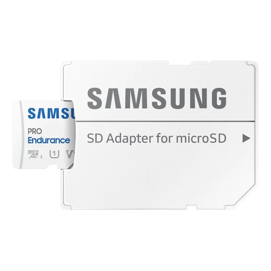 Карта памет Samsung PRO Endurance – microSDXC 64GB + Адаптер, UHS-I, Class 10, 140K часа, FHD/4K – Бял