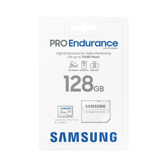 Samsung - Карта памет PRO Endurance (MB-MJ128KA/EU) - MicroSDXC, Адаптер, 128GB, UHS-I, U3, V30, Клас 10, 100MB/s - Бял
