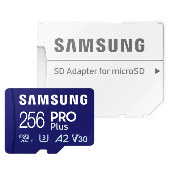 Samsung - Карта памет PRO Plus (MB-MD256SA/EU) - MicroSDXC, Адаптер, 256GB, UHS-I, U3, Клас 10, V30, A2, 180 MB/s - Бял
