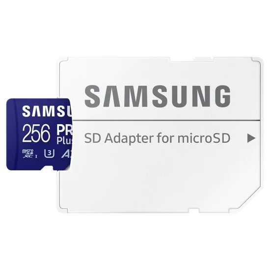 Samsung - Карта памет PRO Plus (MB-MD256SA/EU) - MicroSDXC, Адаптер, 256GB, UHS-I, U3, Клас 10, V30, A2, 180 MB/s - Бял