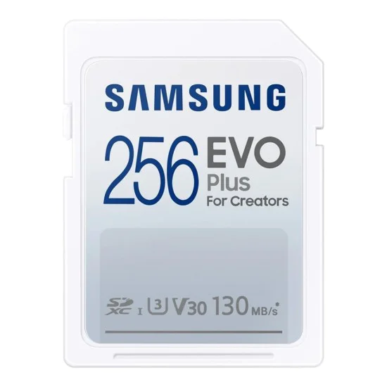 Карта памет Samsung EVO Plus – SDXC 256GB, UHS-I, U3, V30, A2, 130MB/s – Бял