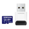 Карта памет Samsung PRO Plus + Reader – microSDXC 128GB, UHS-I, U3, V30, A2, 180MB/s – Син / Бял