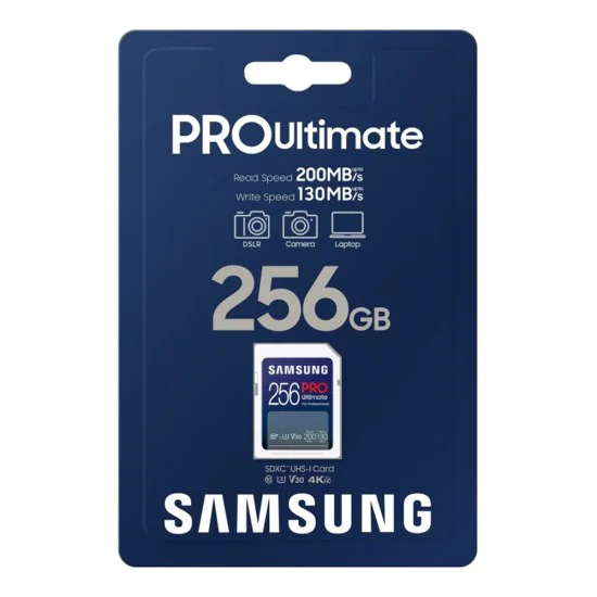 Карта памет Samsung PRO Ultimate – SDXC 256GB, UHS-I, U3, V30, A2, 200MB/s – Син