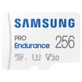 Карта памет Samsung PRO Endurance – microSDXC 256GB + Адаптер, UHS-I, U3, V30, Class 10, 100MB/s – Бял