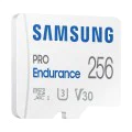 Карта памет Samsung PRO Endurance – microSDXC 256GB + Адаптер, UHS-I, U3, V30, Class 10, 100MB/s – Бял