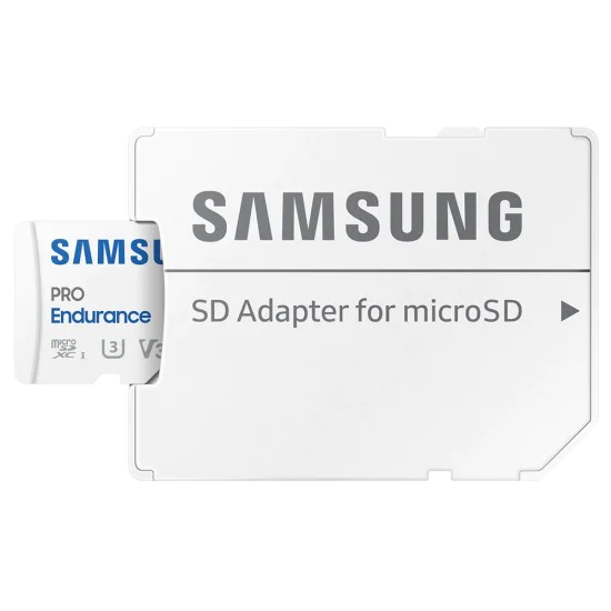 Карта памет Samsung PRO Endurance – microSDXC 256GB + Адаптер, UHS-I, U3, V30, Class 10, 100MB/s – Бял
