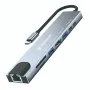 Techsuit - Докинг станция NetBridge 8 в 1 (H2) - Type-C към 2x Type-C, 2x USB, HDMI, RJ45, TF/SD, 4K@30Hz, PD87W - Сив