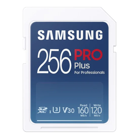 Карта памет Samsung PRO Plus + Четец – SDXC 256GB, UHS-I, U3, V30, A2, 160MB/s – Син / Бял