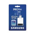 Карта памет Samsung PRO Plus + Четец – SDXC 512GB, UHS-I, U3, V30, A2, 180MB/s – Син / Бял
