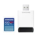 Карта памет Samsung PRO Plus + Четец – SDXC 512GB, UHS-I, U3, V30, A2, 180MB/s – Син / Бял