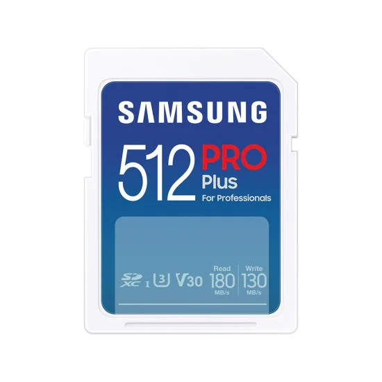 Карта памет Samsung PRO Plus + Четец – SDXC 512GB, UHS-I, U3, V30, A2, 180MB/s – Син / Бял