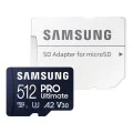 Карта памет Samsung PRO Ultimate – microSDXC 512GB + Адаптер, UHS-I, U3, V30, A2, 200MB/s – Син / Бял