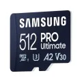 Карта памет Samsung PRO Ultimate – microSDXC 512GB + Адаптер, UHS-I, U3, V30, A2, 200MB/s – Син / Бял