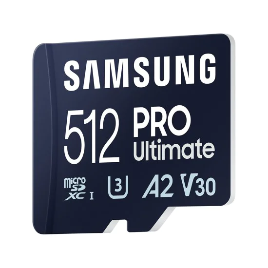Карта памет Samsung PRO Ultimate – microSDXC 512GB + Адаптер, UHS-I, U3, V30, A2, 200MB/s – Син / Бял