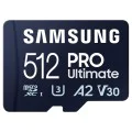 Карта памет Samsung PRO Ultimate – microSDXC 512GB + Адаптер, UHS-I, U3, V30, A2, 200MB/s – Син / Бял