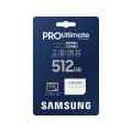 Карта памет Samsung PRO Ultimate – microSDXC 512GB + Адаптер, UHS-I, U3, V30, A2, 200MB/s – Син / Бял