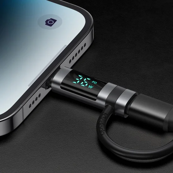 Адаптер Pigeon Series (OT-2610) със силиконова каишка - Mcdodo - USB-C към Lightning, 36W, LED дисплей - Черно