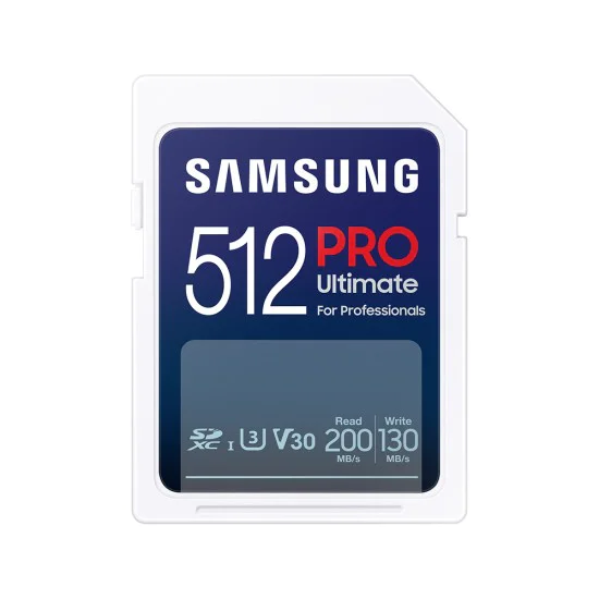 Карта памет Samsung PRO Ultimate – SDXC 512GB, UHS-I, U3, V30, A2, 200MB/s – Син