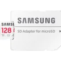 Карта памет Samsung PRO Plus SONIC – microSDXC 128GB + Адаптер, UHS-I, U3, V30, A2, 180MB/s – Червен / Бял