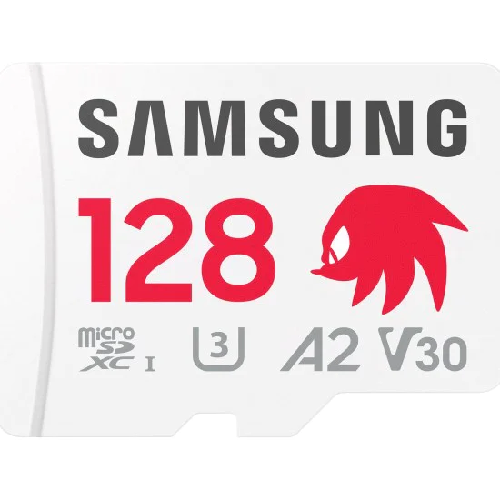 Карта памет Samsung PRO Plus SONIC – microSDXC 128GB + Адаптер, UHS-I, U3, V30, A2, 180MB/s – Червен / Бял