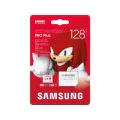 Карта памет Samsung PRO Plus SONIC – microSDXC 128GB + Адаптер, UHS-I, U3, V30, A2, 180MB/s – Червен / Бял