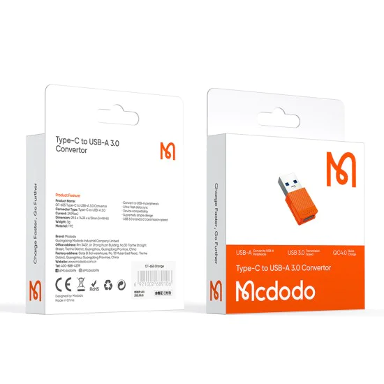 OTG преходник (OT-6550) - Mcdodo - Type-C към USB 3.0, бърза синхронизация - Оранжево