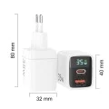 Techsuit - Зарядно за стена LEDChargX (CH3) - Type-C, USB, GaN технология, бързо зареждане, LED дисплей, PD35W - Черно