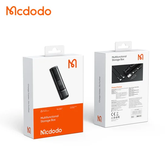 Кутия за аксесоари и кабели (WF-1720) - Mcdodo - USB-C кабел, адаптери (Micro/iP/USB), игла за SIM, слотове за карти - Черно