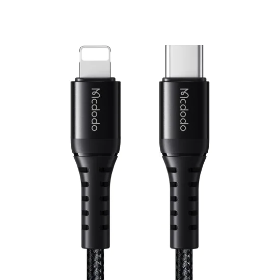 Кабел за данни – Mcdodo (CA-5631) – Type-C → Lightning, найлон оплетка, алуминий, PD36W, 1m – Черен