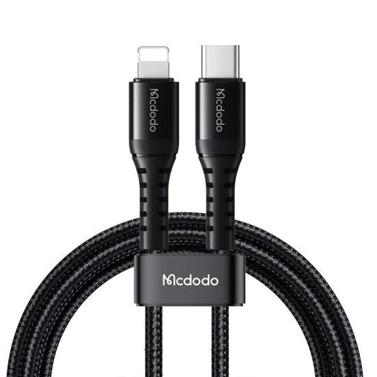Кабел за данни – Mcdodo (CA-5631) – Type-C → Lightning, найлон оплетка, алуминий, PD36W, 1m – Черен