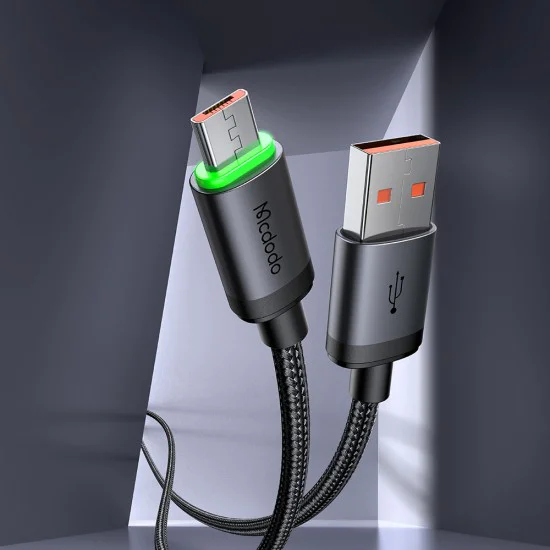 Кабел за данни – Mcdodo (CA-3990) – USB → Micro-USB, найлон оплетка, алуминий, QC4.0, 1m – Черен