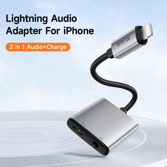 Аудио адаптер Wales Series (CA-5540) - Mcdodo - Lightning към Lightning + Jack 3.5мм, 12.5см - Сиво