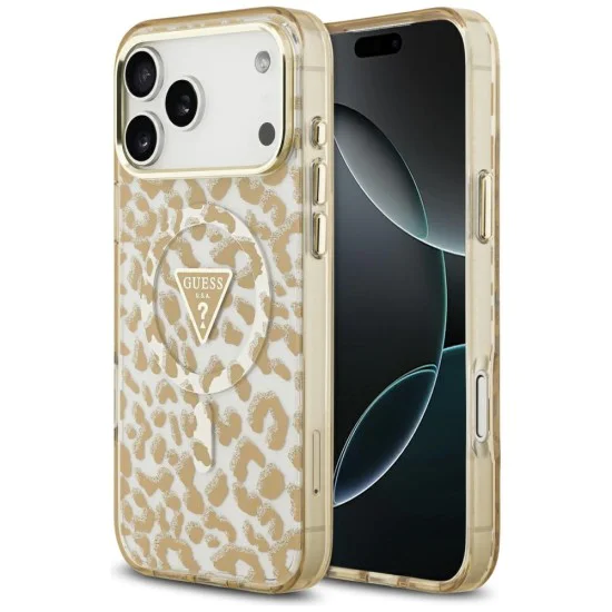 Калъф за iPhone 17 Pro Max - Guess - Леопардов блясък MagSafe (GUHMP17XHLEGTGLW) - Кафяв