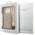 Калъф за iPhone 17 Pro - Guess - IML Flowers Allover Electroplated с перлена каишка MagSafe (GUHMP17LHCPOFPP) - Розов