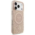 Калъф за iPhone 17 Pro - Guess - IML Flowers Allover Electroplated с перлена каишка MagSafe (GUHMP17LHCPOFPP) - Розов